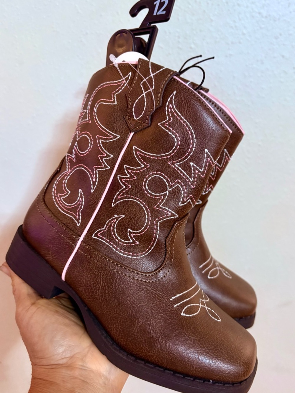 wonder nation Brown and Pink Kids Western Boots